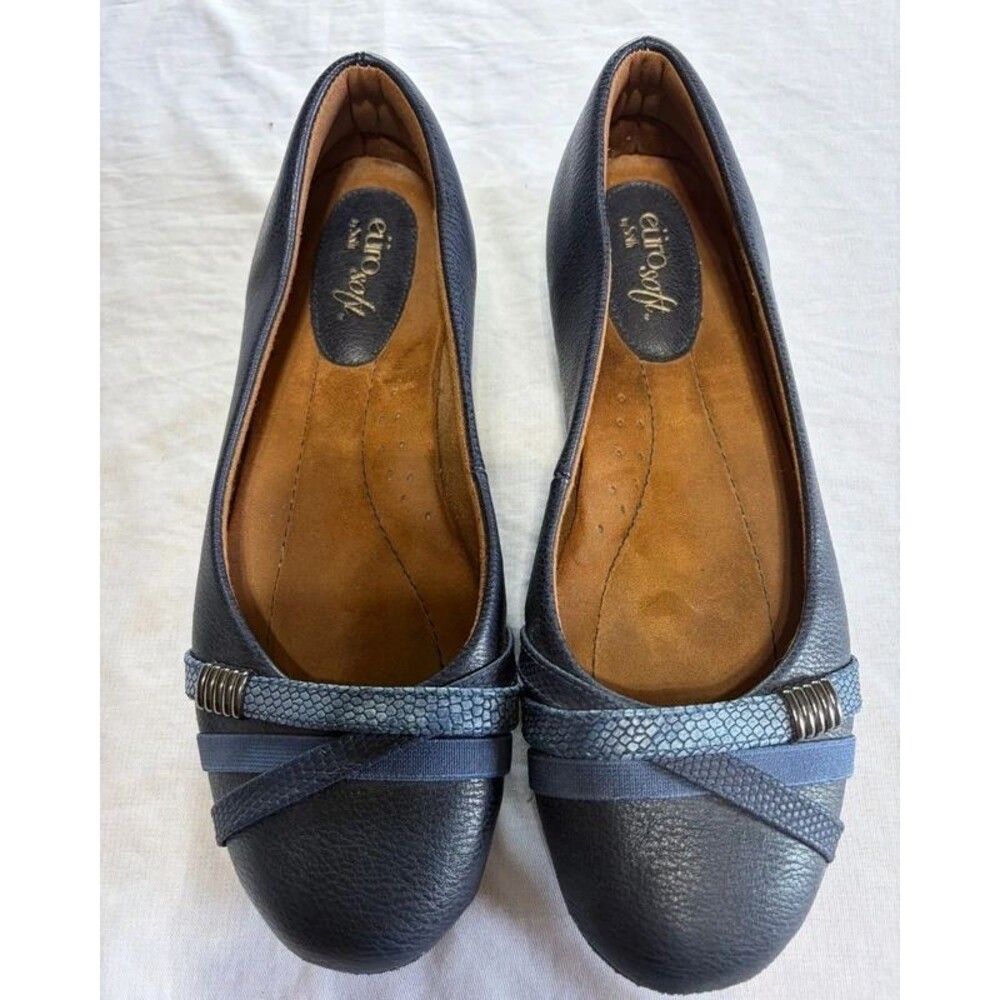 Eurosoft by Sofft Womens 8M Navy Ballet Flats Snake Print Strap Comfort Shoe